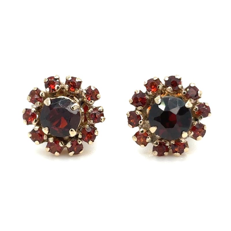 Almandine Garnet Cluster Earrings in 14k Yellow Gold