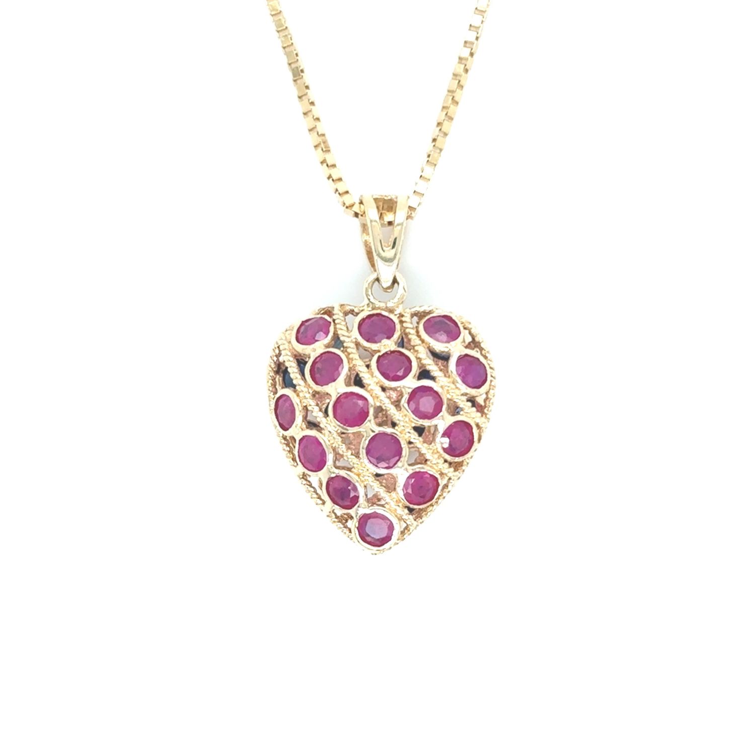 Ruby & Sapphire Heart Necklace in 14k Yellow Gold