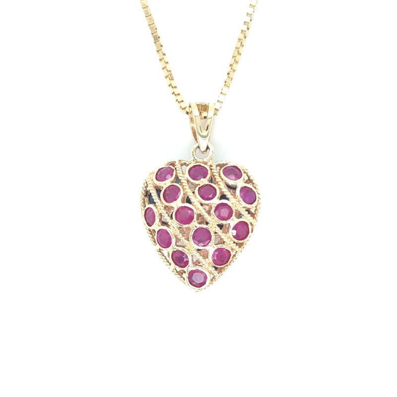 Ruby & Sapphire Heart Necklace in 14k Yellow Gold