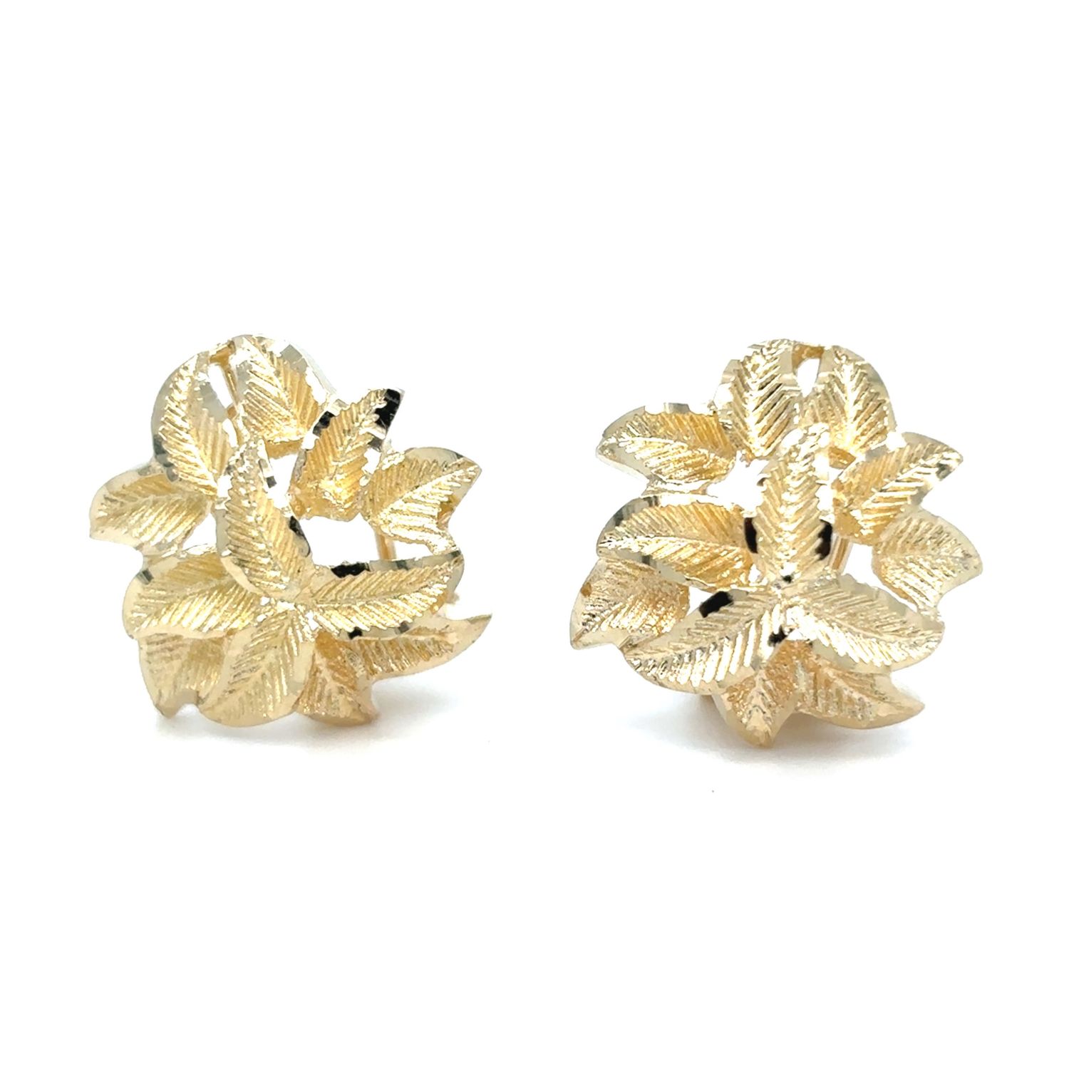Leaf Omega Earrings in 14k Yellow Gold