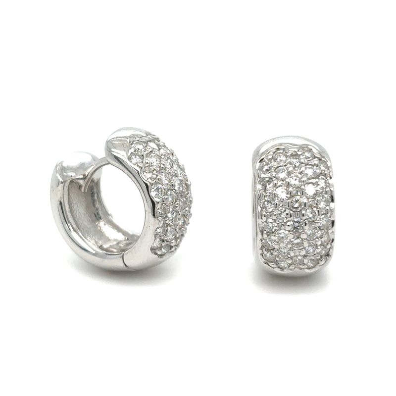 Diamond Huggie Hoop Earrings in 14k White Gold — 0.64CTW