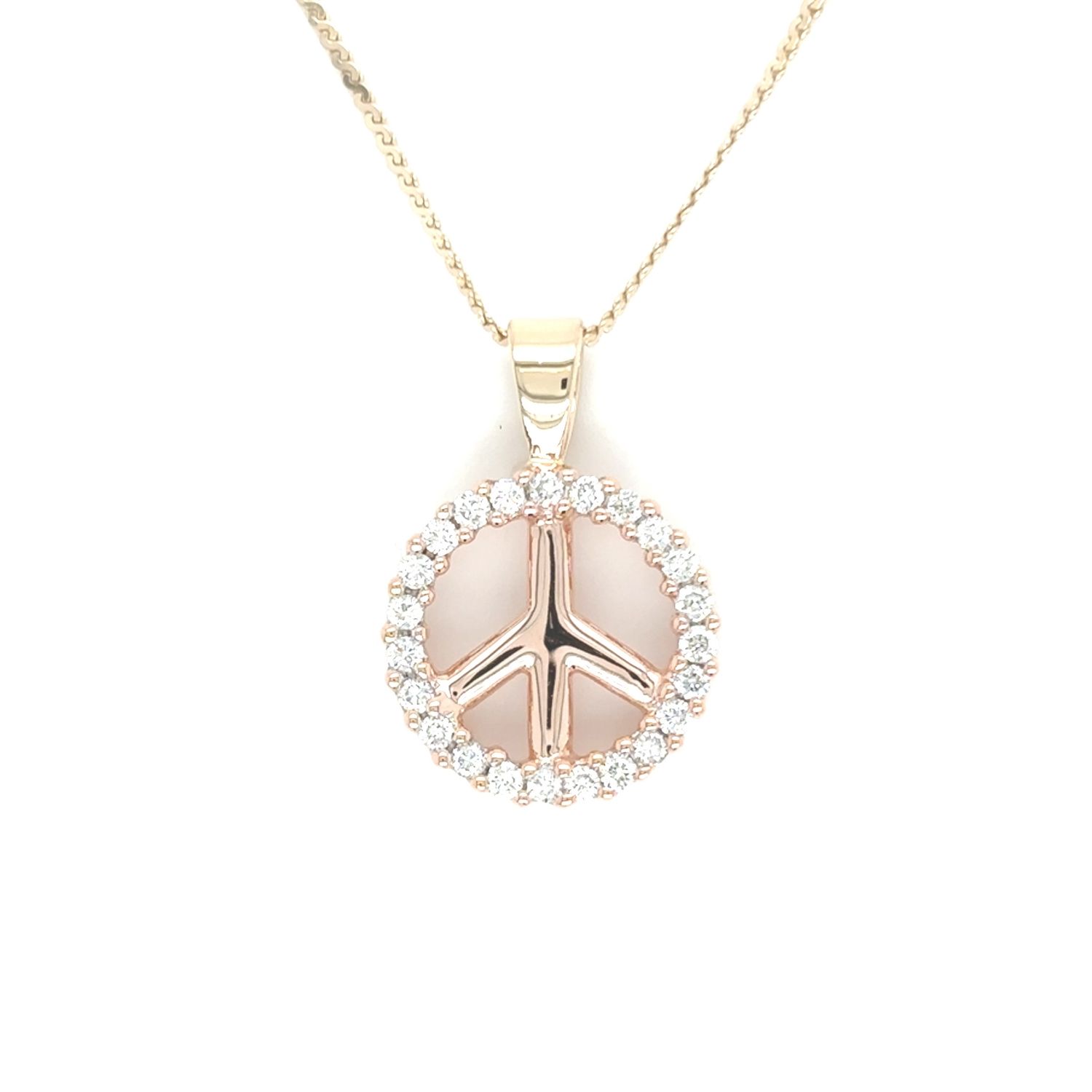 Diamond Peace Sign Necklace in 14k Yellow Gold