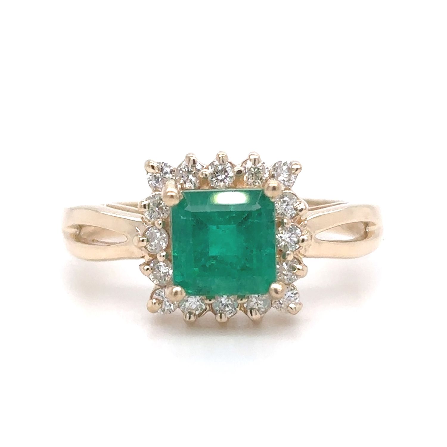 Emerald Square & Diamond Ring in 14k Yellow Gold