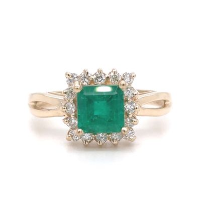 Emerald Square & Diamond Ring in 14k Yellow Gold