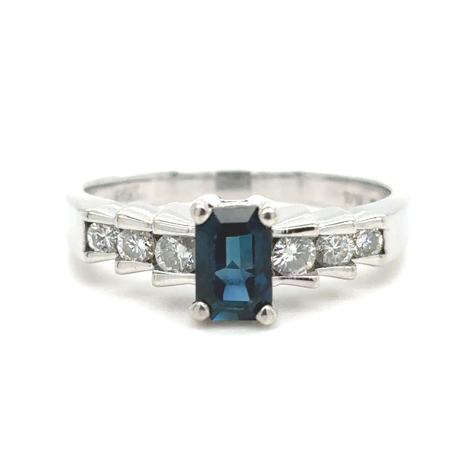 Sapphire Emerald-Cut & Diamond Ring in 14k White Gold