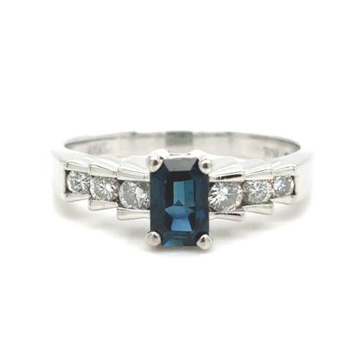 Sapphire Emerald-Cut & Diamond Ring in 14k White Gold