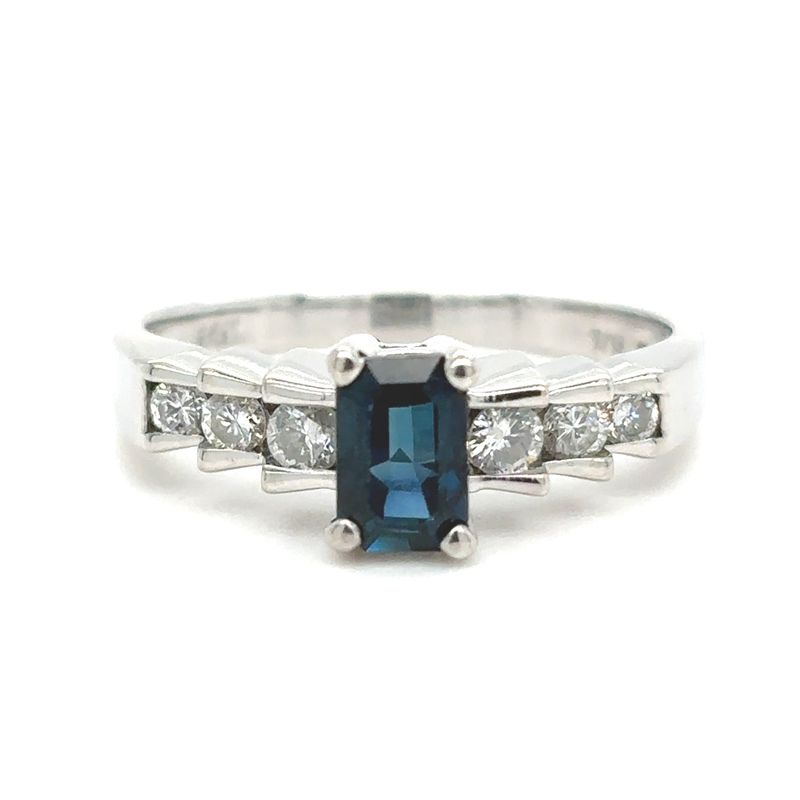 Sapphire Emerald-Cut & Diamond Ring in 14k White Gold