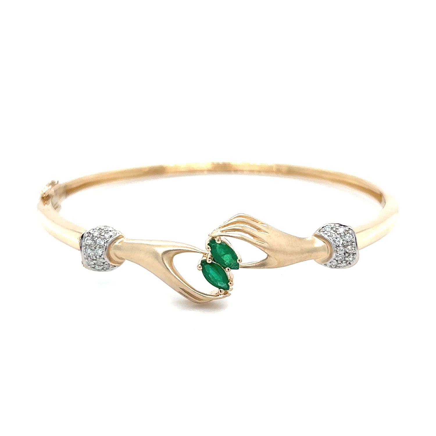 Emerald & Diamond Cuff Bracelet in 14k Yellow Gold