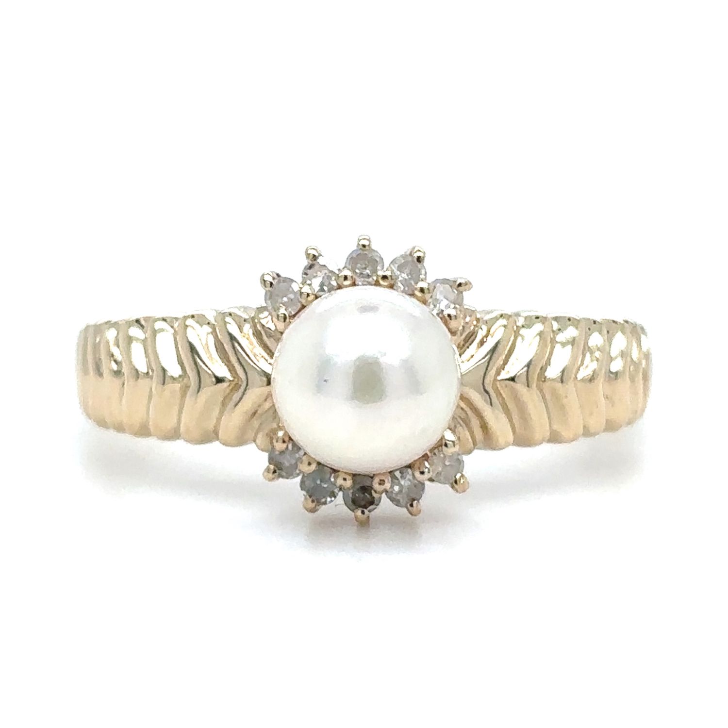 Akoya Pearl & Diamond Ring in 14k Yellow Gold Akoya Pearl & Diamond Ring in 14k Yellow Gold