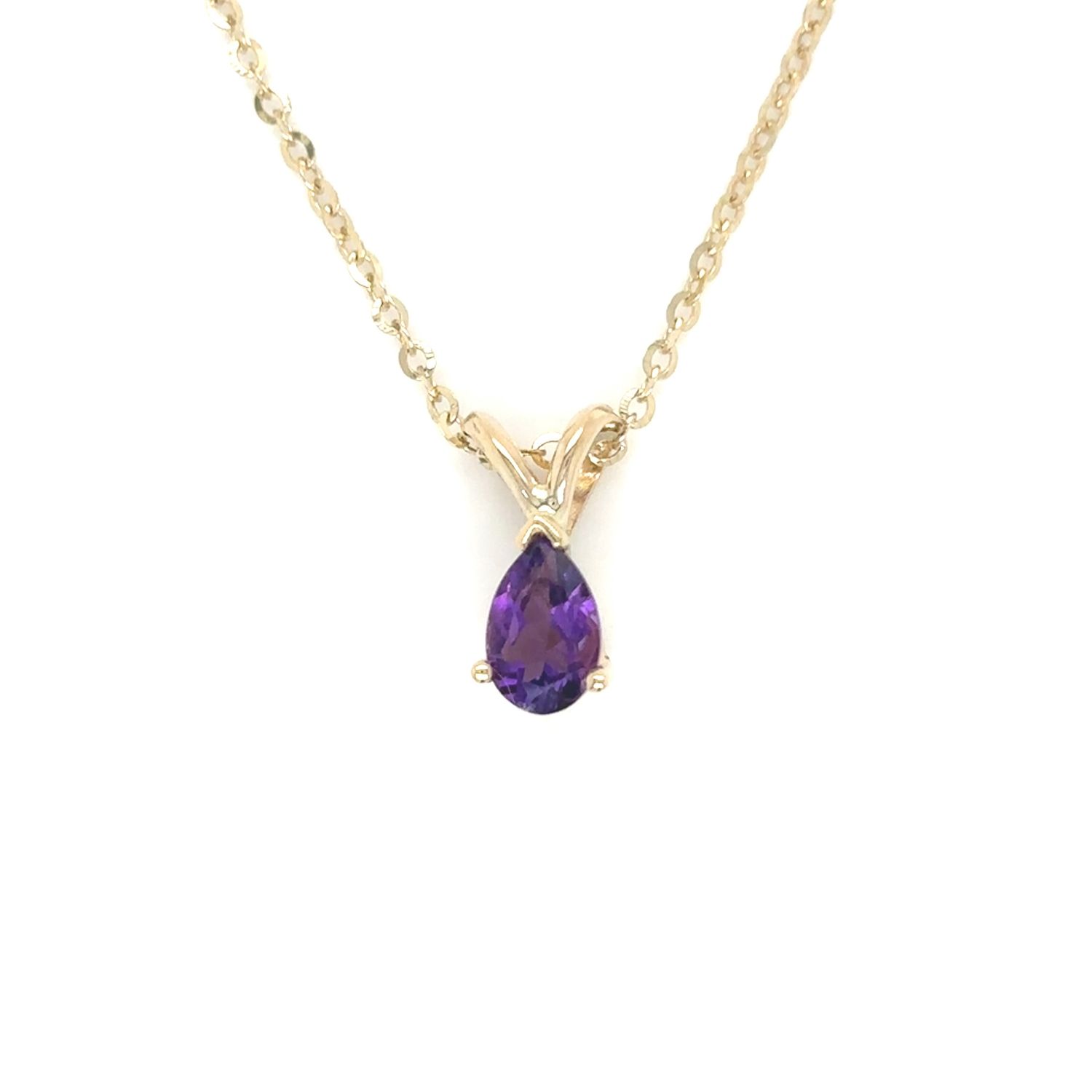 Amethyst Pear Necklace in 14k Yellow Gold