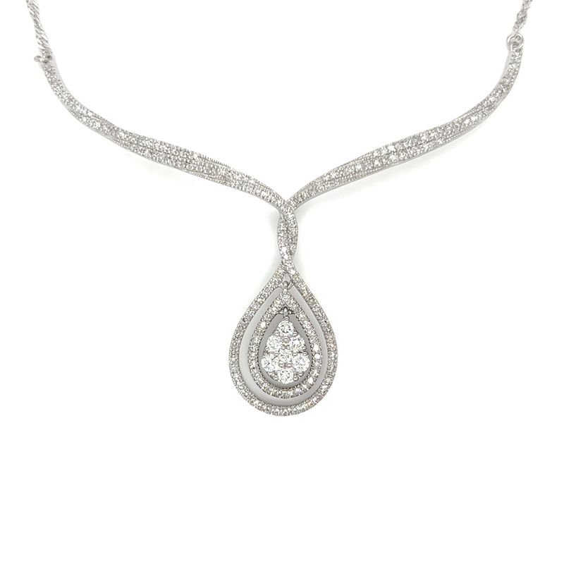 Diamond Teardrop Double Halo Pave Necklace in 14k White Gold