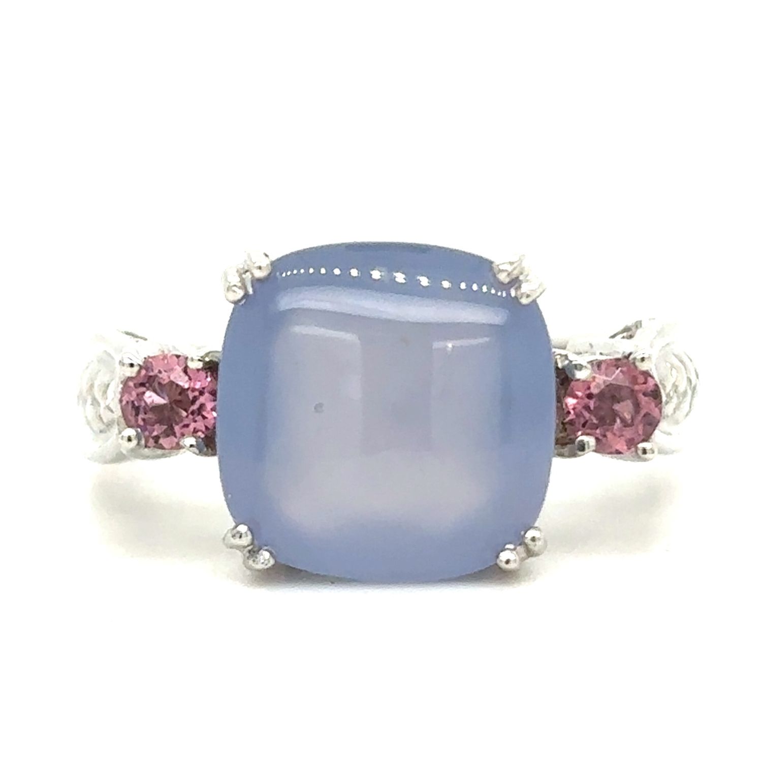 Chalcedony & Tourmaline Ring in 14k White Gold
