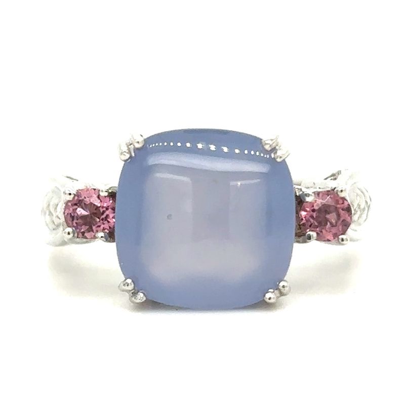 Chalcedony & Tourmaline Ring in 14k White Gold