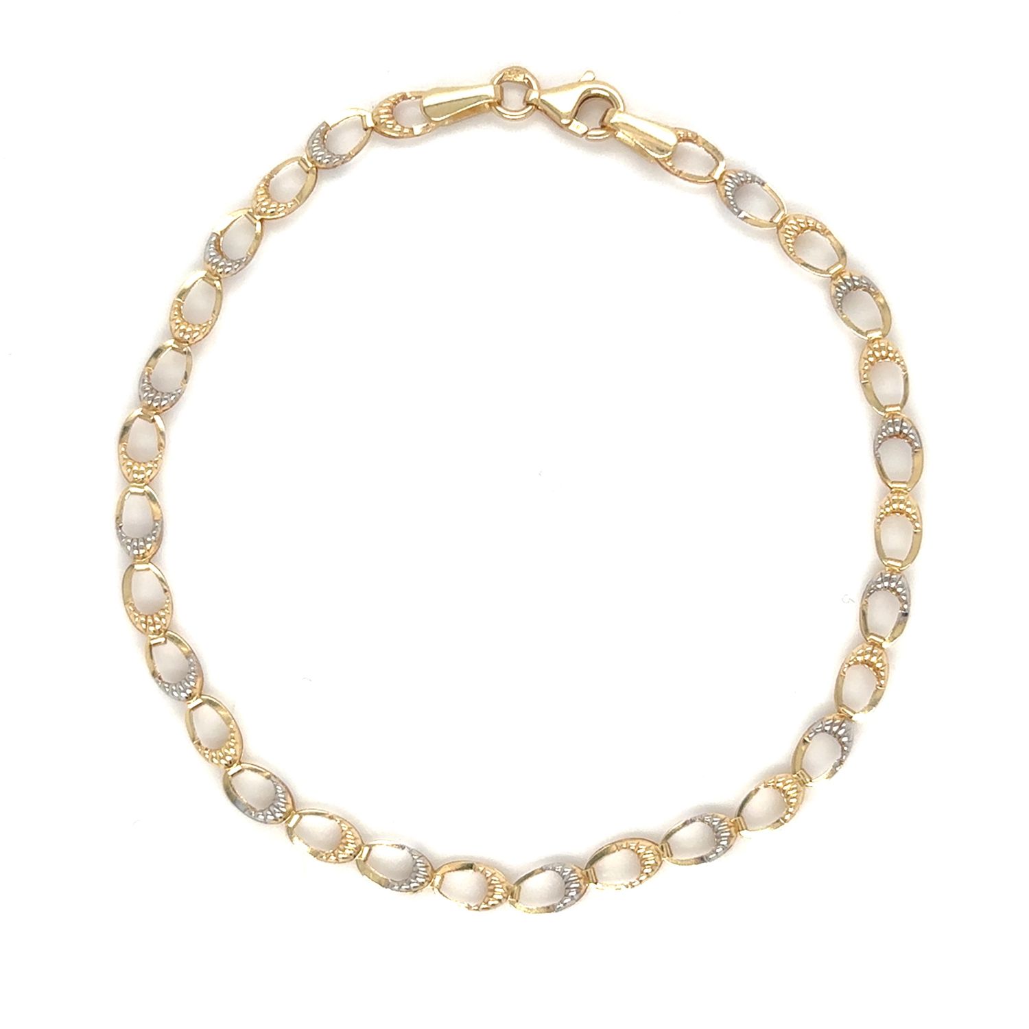 Oval Textured Link Bracelet in 14k Yellow & White Gold