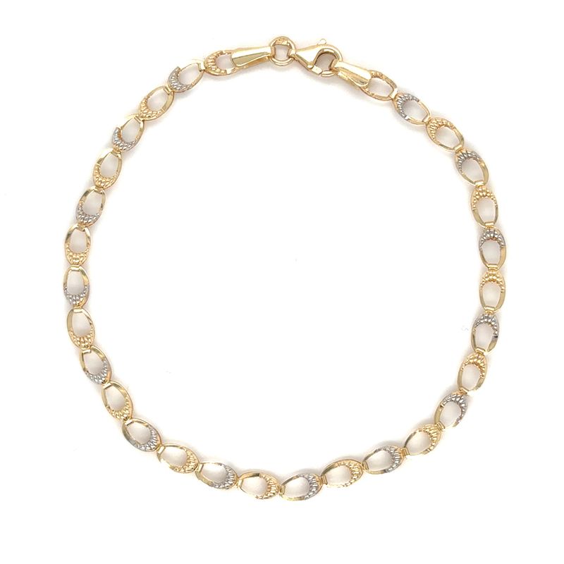 Oval Textured Link Bracelet in 14k Yellow & White Gold