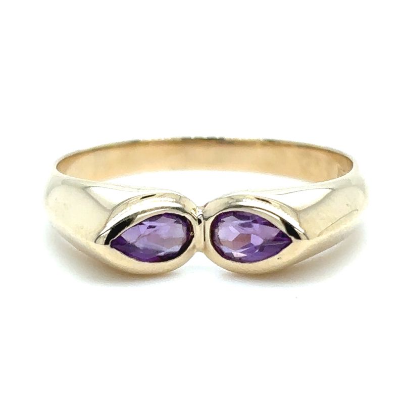 Amethyst Double Pear Ring in 14k Yellow Gold