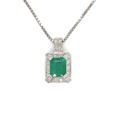 Emerald & Diamond Halo Necklace in 14k White Gold Emerald & Diamond Halo Necklace in 14k White Gold