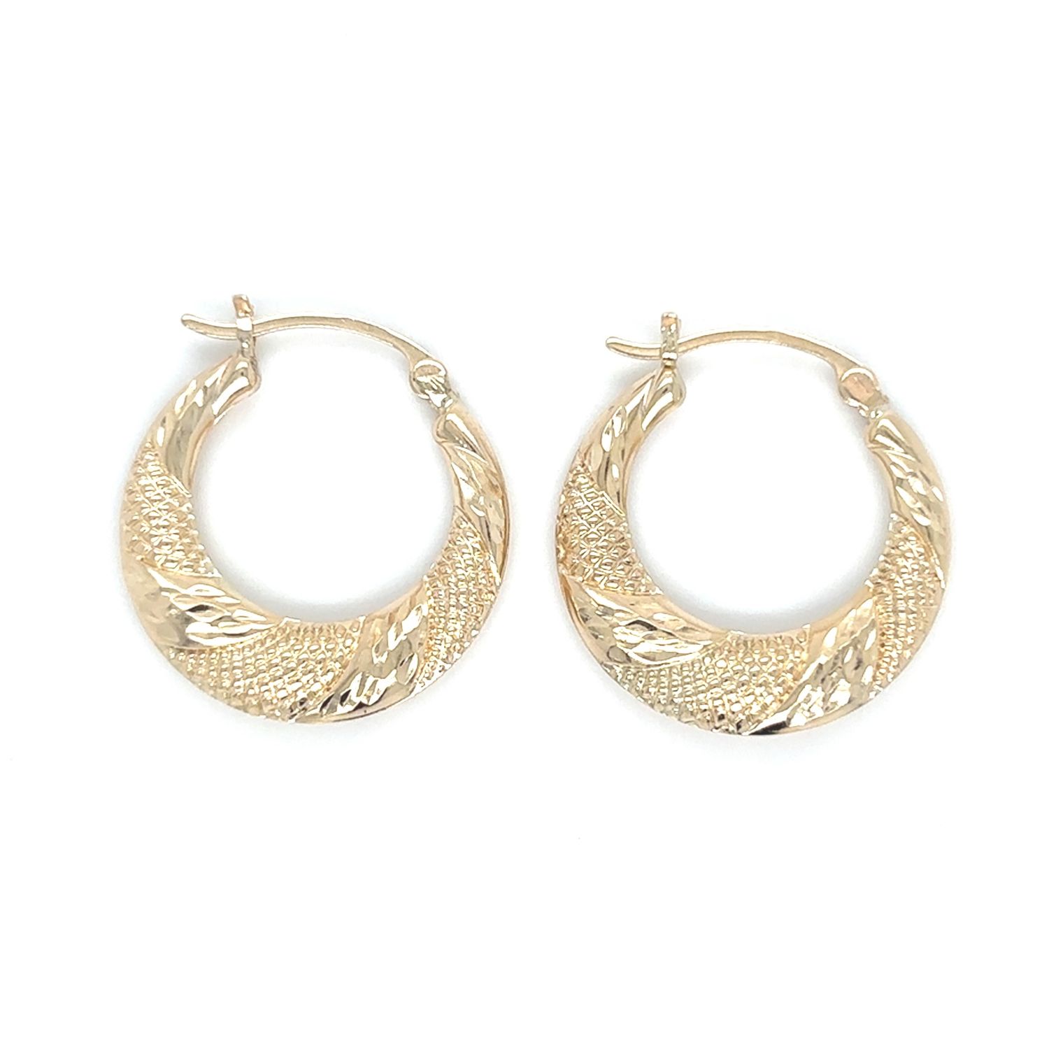 Textured Hoops in 14k Yellow Gold