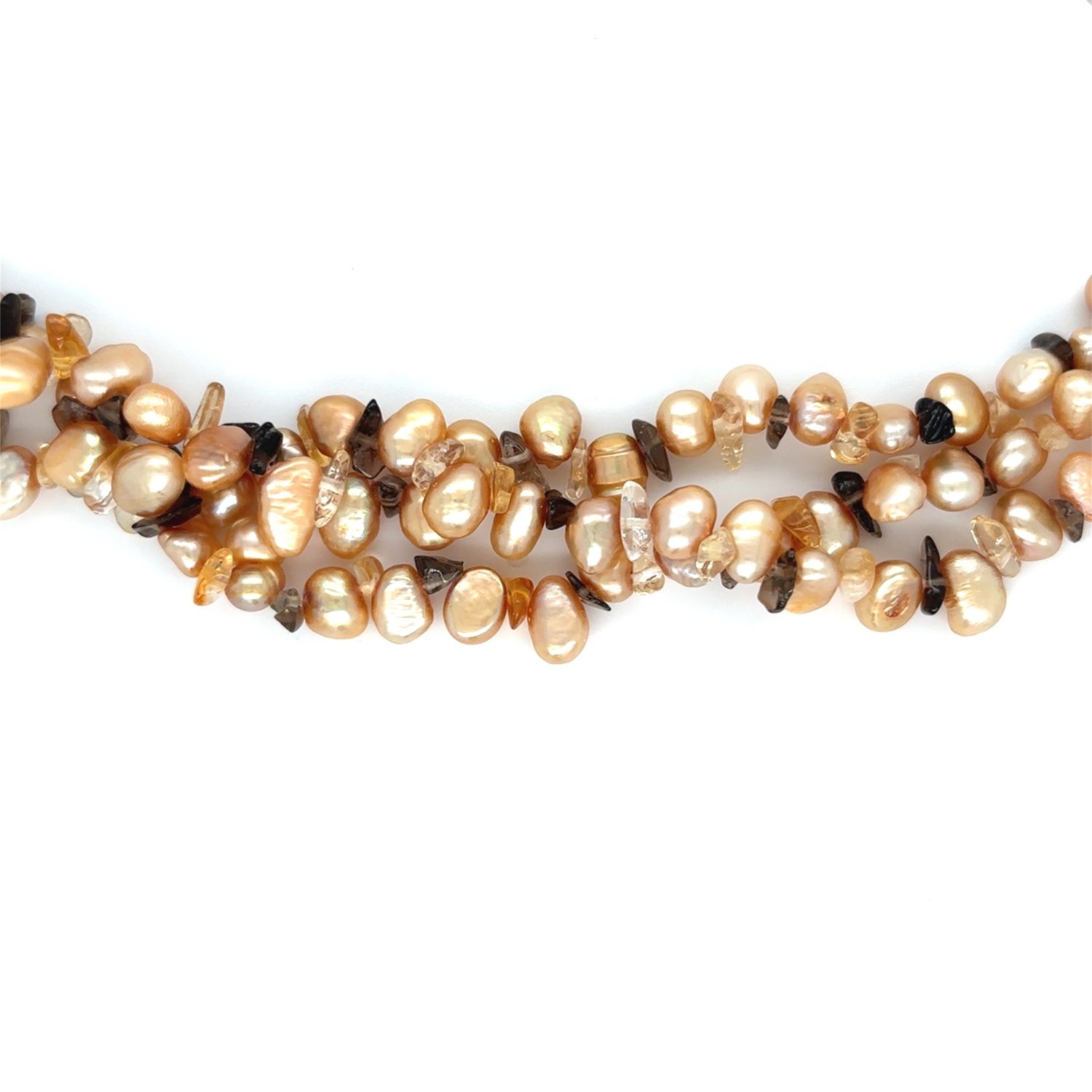 Pearl Rose & Chocolate Freshwater Necklace on 14k Yellow Gold — 18”