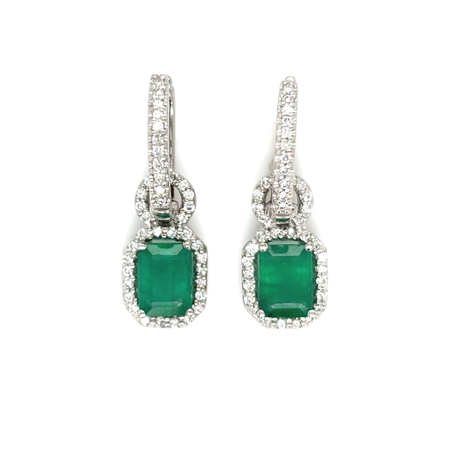 Emerald & Diamond Halo Huggie Earrings in 14k White Gold Emerald & Diamond Halo Huggie Earrings in 14k White Gold