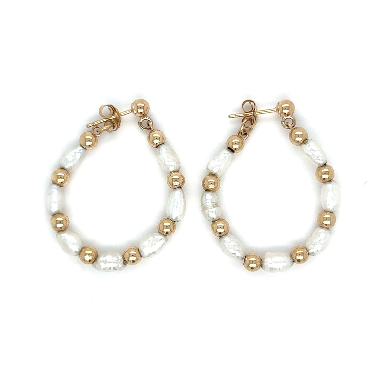 Biwa Pearl & Bead Hoop Earrings in 14k Yellow Gold
