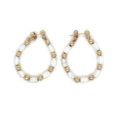Biwa Pearl & Bead Hoop Earrings in 14k Yellow Gold