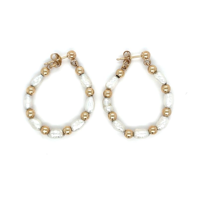 Biwa Pearl & Bead Hoop Earrings in 14k Yellow Gold