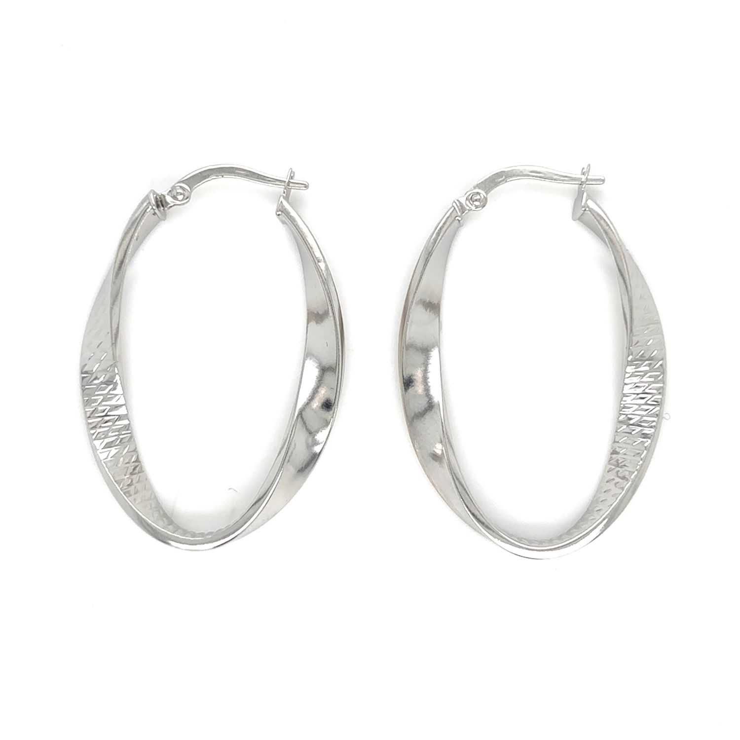 Twisted Oval Hoops in 14k White Gold