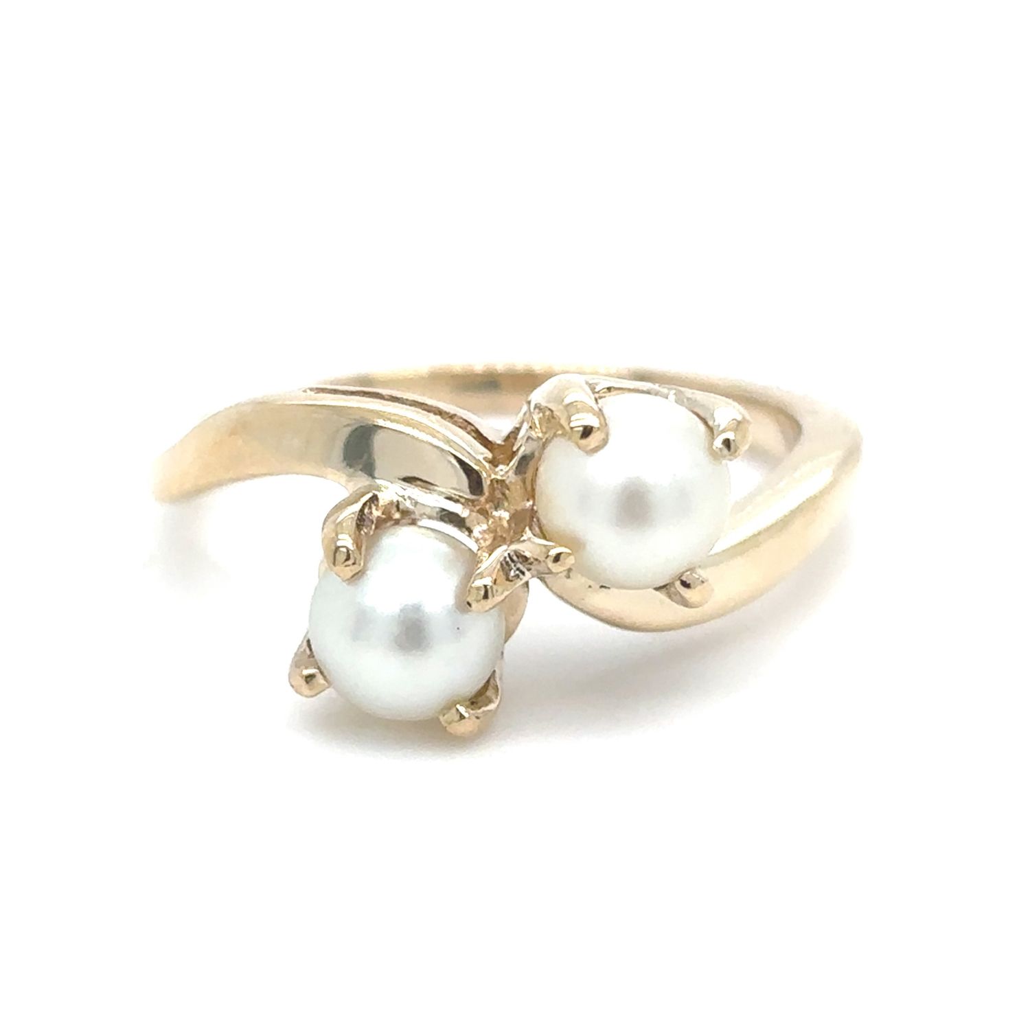 Akoya Two-Stone Bypass Ring in 10k Yellow Gold Akoya Two-Stone Bypass Ring in 10k Yellow Gold