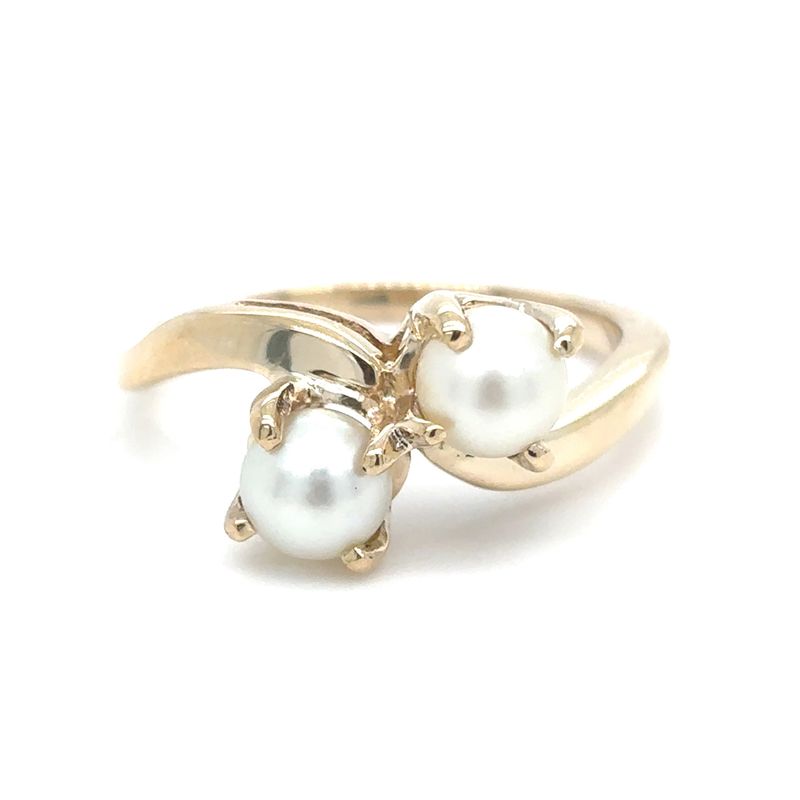 Akoya Two-Stone Bypass Ring in 10k Yellow Gold