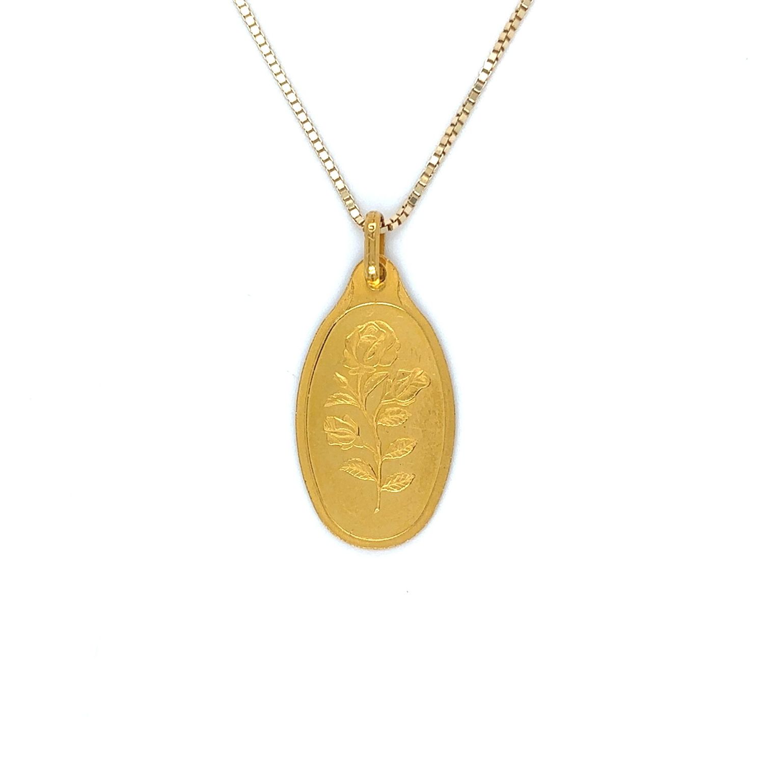 Rose Suisse 24k Oval Necklace on 14k Yellow Gold