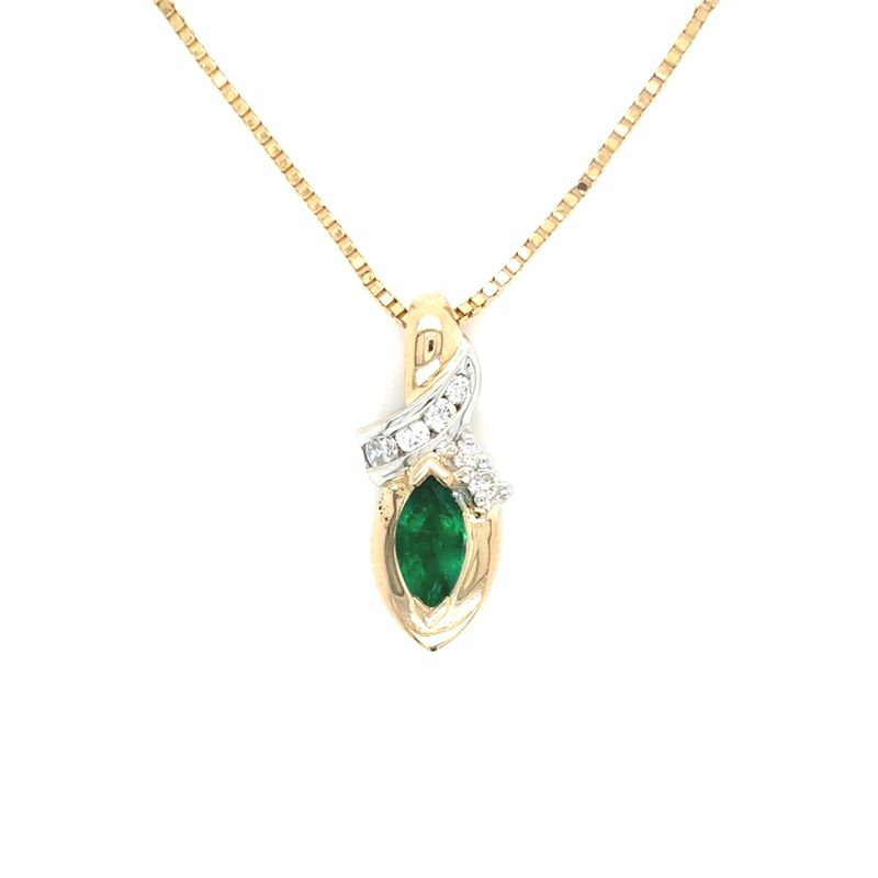 Emerald & Diamond Necklace in 14K Yellow Gold