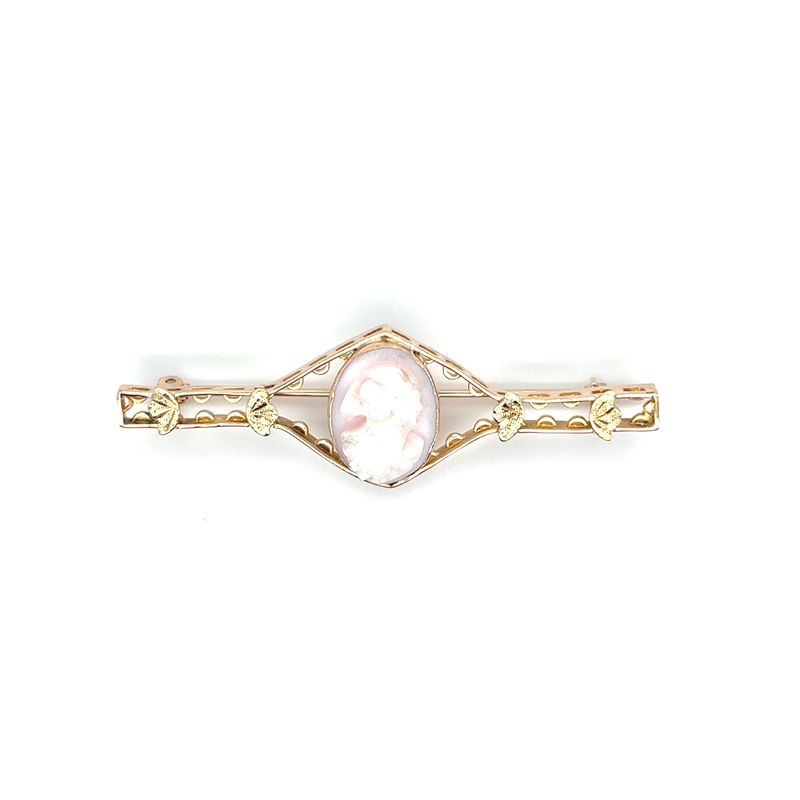 Cameo Classical Lady Shell Brooch in 14k Yellow Gold