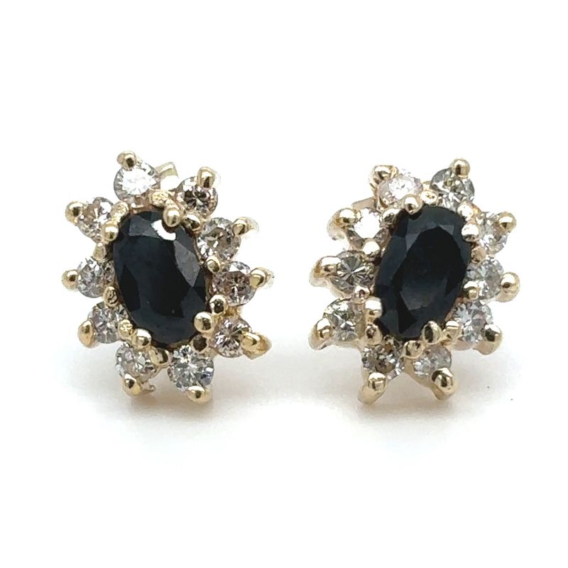 Sapphire & Diamond Earring Studs in 14k Yellow Gold