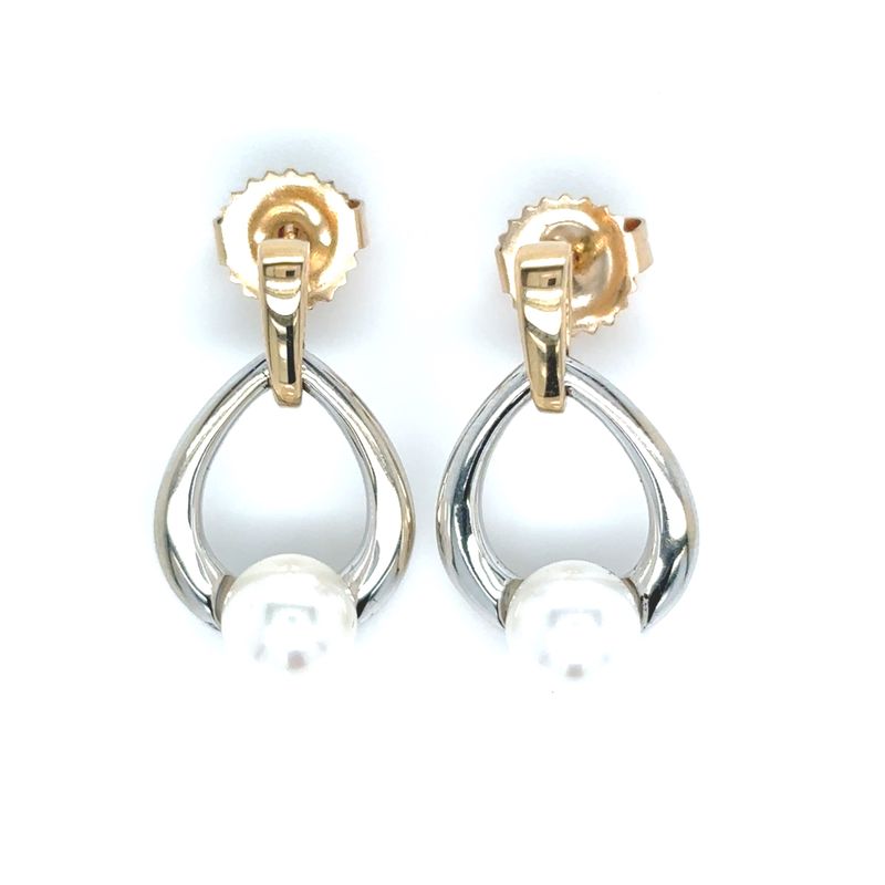 Akoya Pearl Earrings in 14K Yellow & White Gold