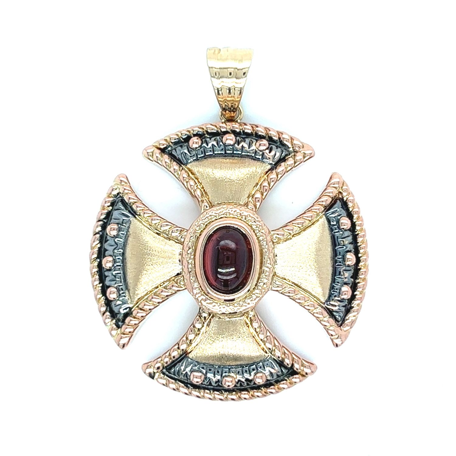 Rhodolite Garnet Maltese Cross in 14k Yellow Gold