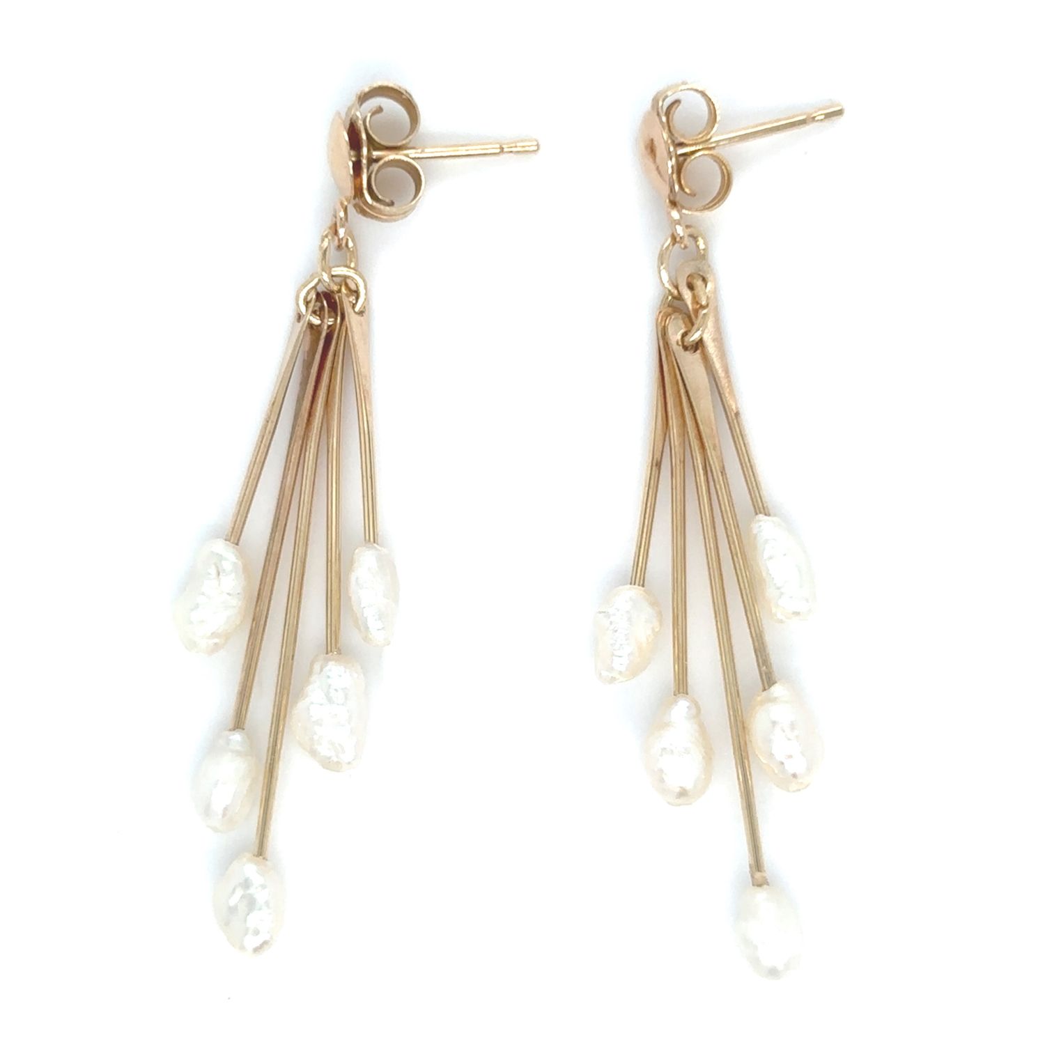 Rice Pearl Multi-tine Earrings in 14k Yellow Gold