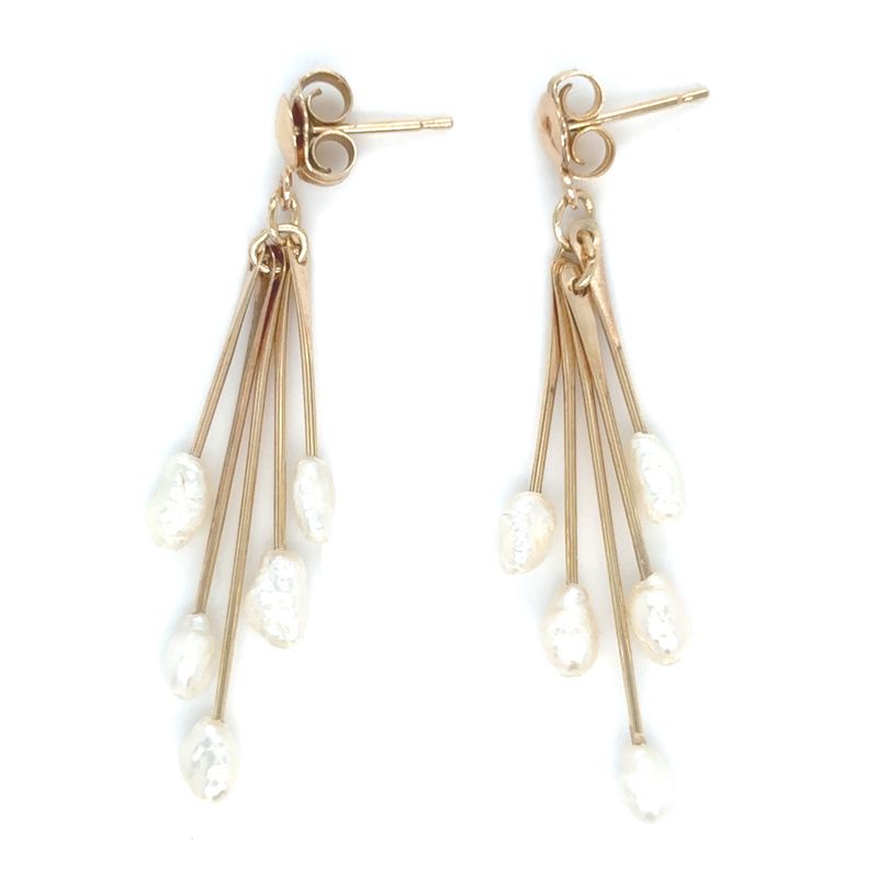 Rice Pearl Multi-tine Earrings in 14k Yellow Gold
