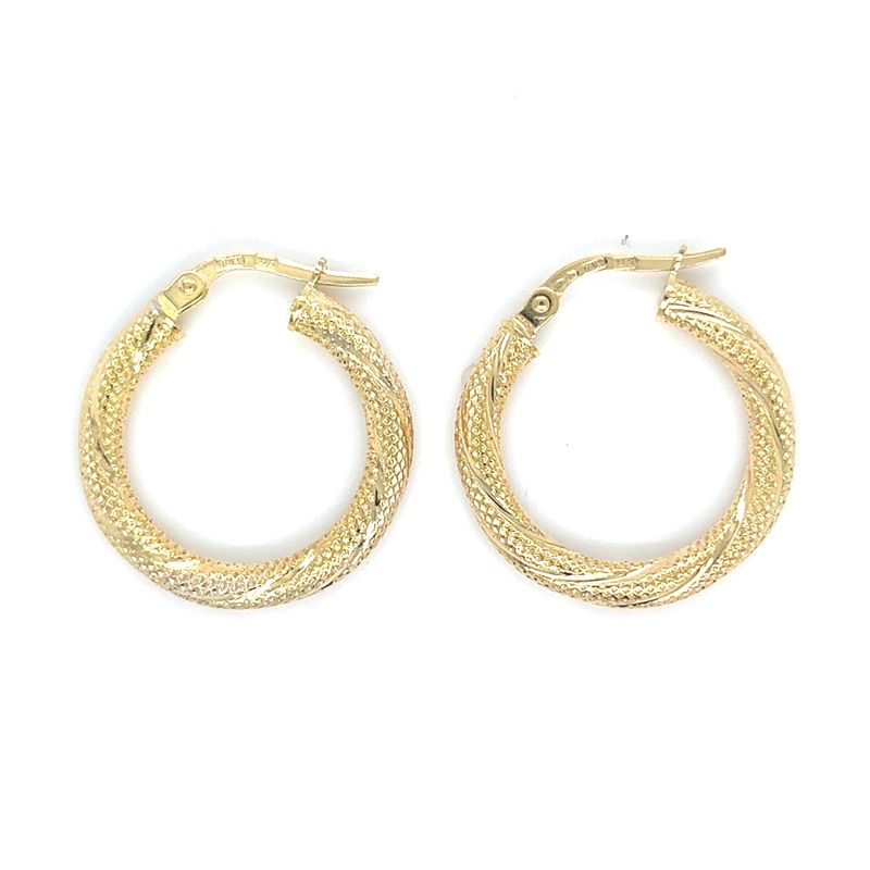 Textured Hoops in 14k Yellow Gold