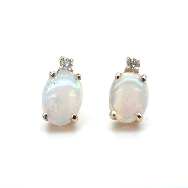 Opal & Diamond Earrings in 14K Yellow Gold
