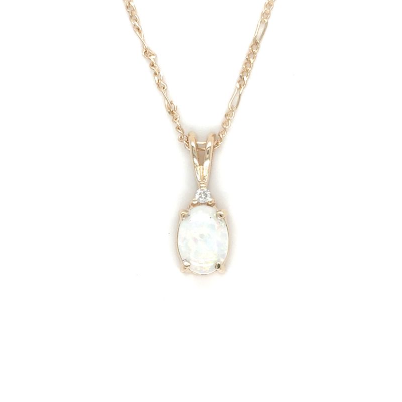 Opal & Diamond Necklace in 14K Yellow Gold