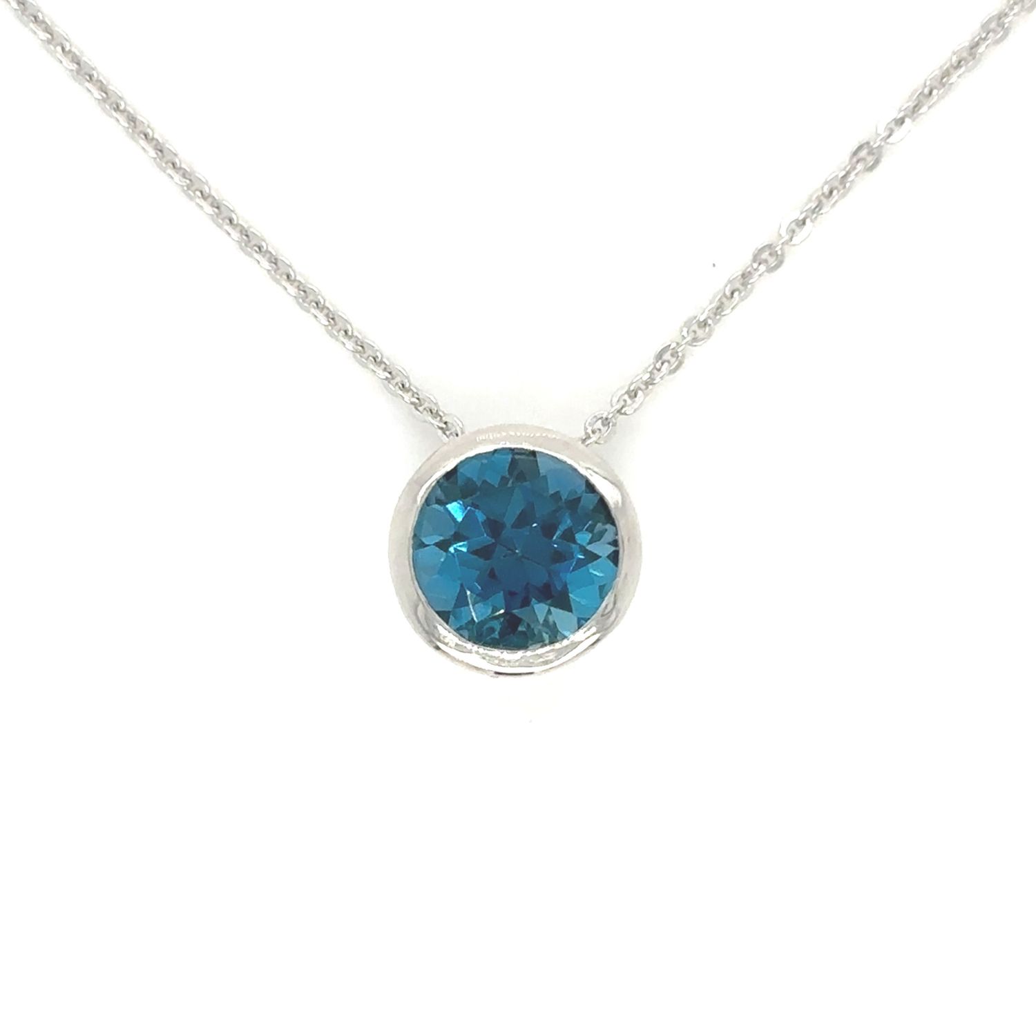 London Blue Topaz Bezel Necklace in 14k White Gold London Blue Topaz Bezel Necklace in 14k White Gold