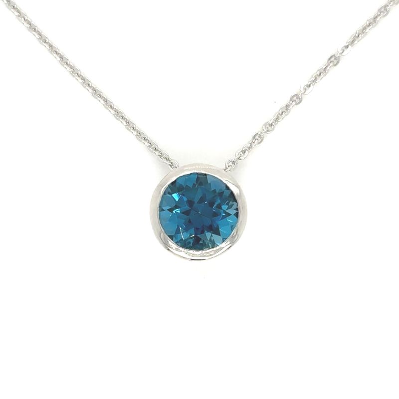London Blue Topaz Bezel Necklace in 14k White Gold