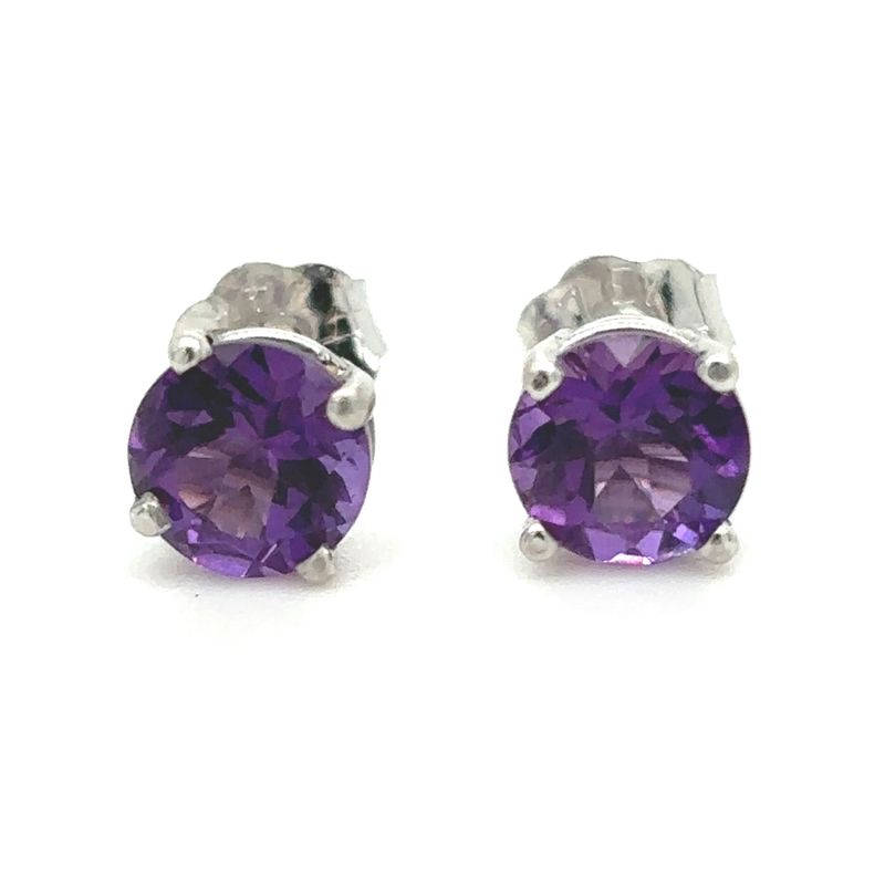 Amethyst Stud Earrings in 14k White Gold