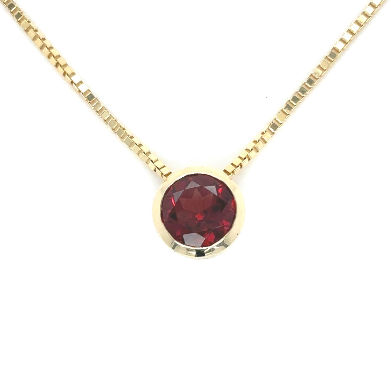 Garnet Bezel Necklace in 14k Yellow Gold