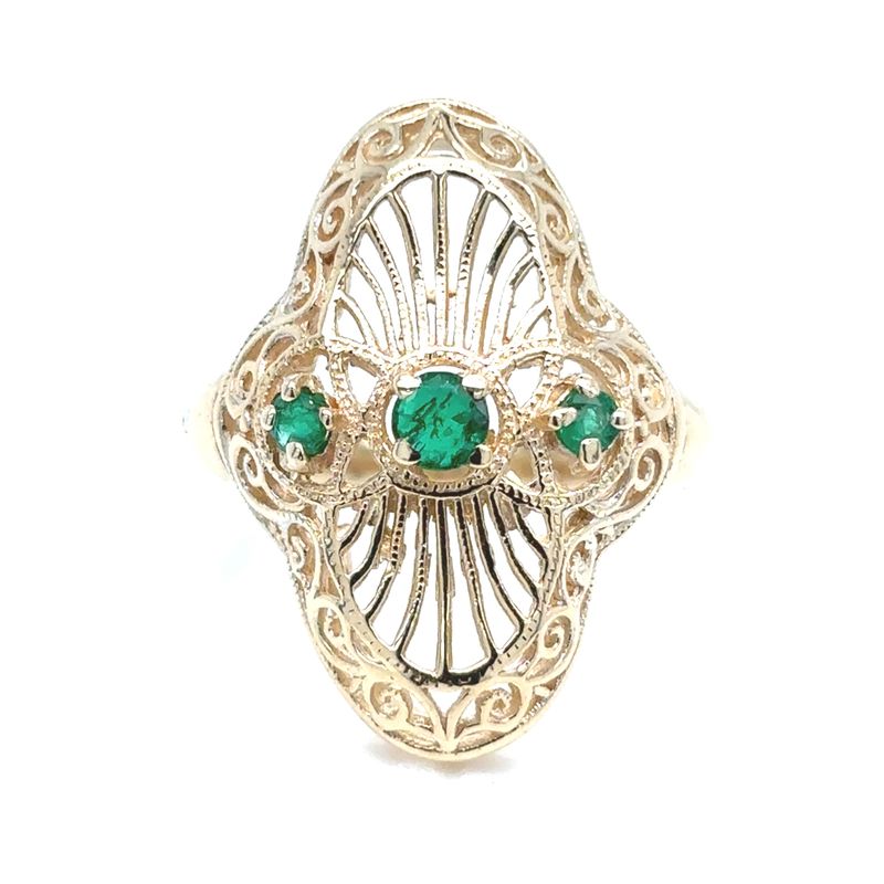 Emerald Filigree Ring in 14k Yellow Gold