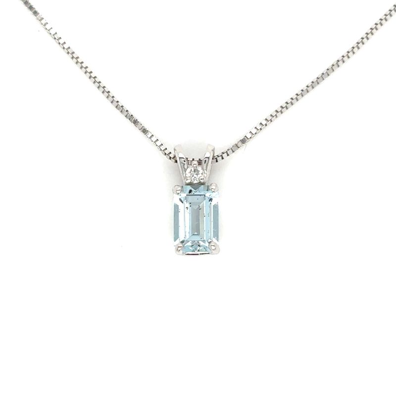 Aquamarine & Diamond Necklace in 14K White Gold