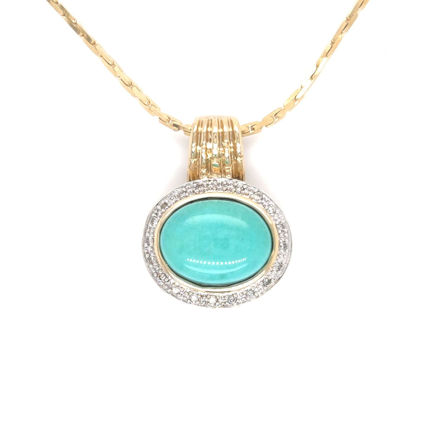 Turquoise & Diamond Necklace in 18k Yellow Gold Turquoise & Diamond Necklace in 18k Yellow Gold