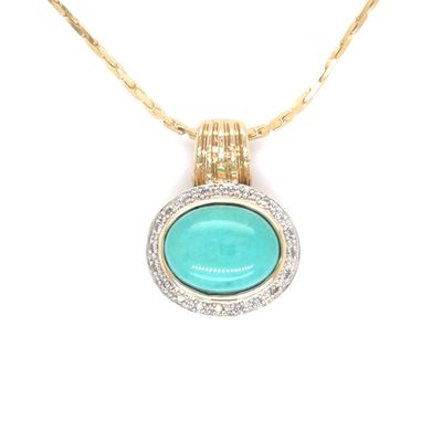Turquoise & Diamond Necklace in 18k Yellow Gold