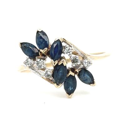 Sapphire & Diamond Floral Ring in 10k Yellow Gold